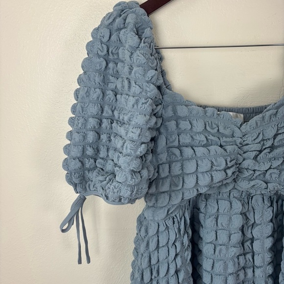 Endless Rose Puff Sleeve Sweatheart Textured Midi Dress Blue Women’s Size Small - Picture 4 of 11